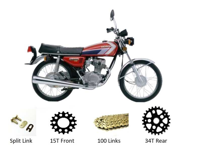 Honda CG125 Japan 1974 - 1987 GOLD Chain & Sprockets Set 