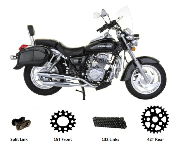 Pioneer Nevada 125 XF125L-4B BLACK Chain & Sprockets Set 