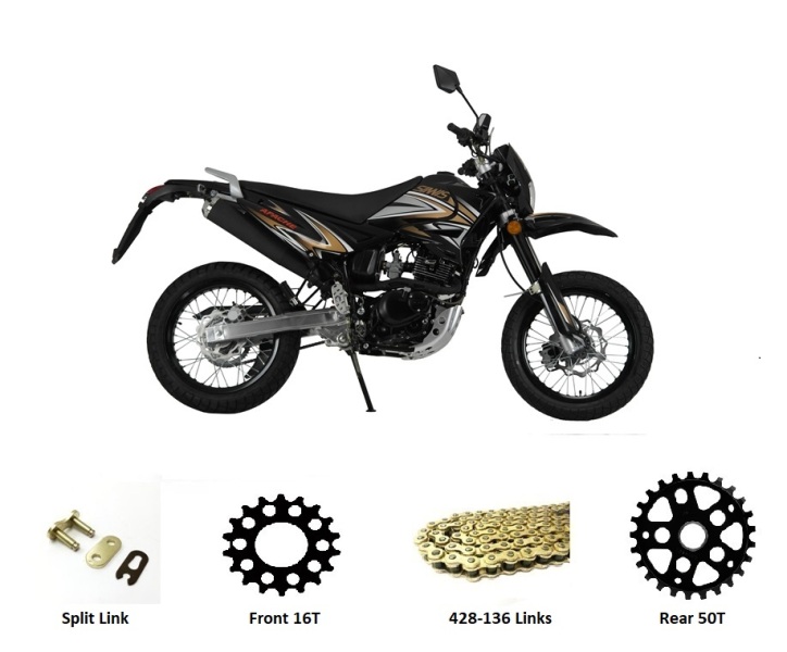 Sinnis Apache 125  GY-2B Chain and Sprocket Kit Upgrade GOLD