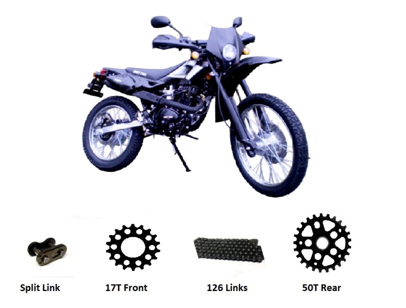 Dirt Pro Shineray XY125 GYE Chain And Sprocket Kit Black