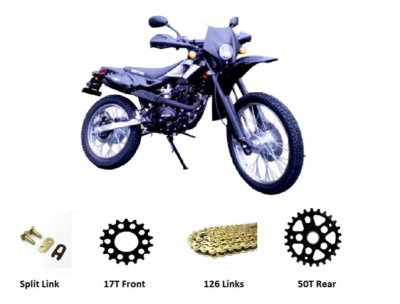 Dirt Pro Shineray XY125 GYE Chain And Sprocket Kit GOLD